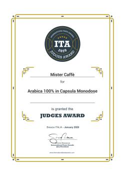 2020: International Taste Awards – Premio Giuria Arabica 100% in Capsula Monodose